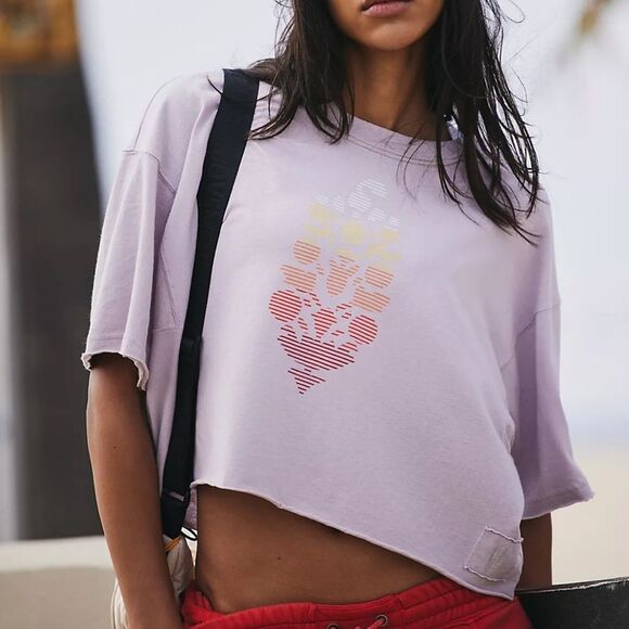 free people movement Tops - Free People Movement Inspire Oversized Logo Cropped Tee, Oyster Combo-Small. NWT